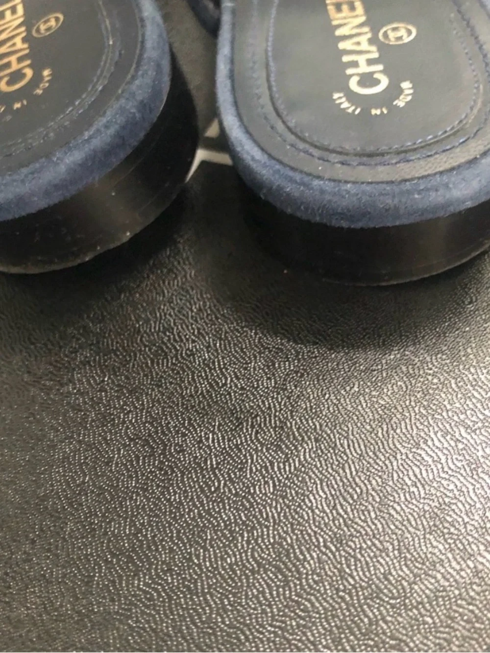 CHANEL Suede Calfskin Thong Sandals 38.5 Navy Blue